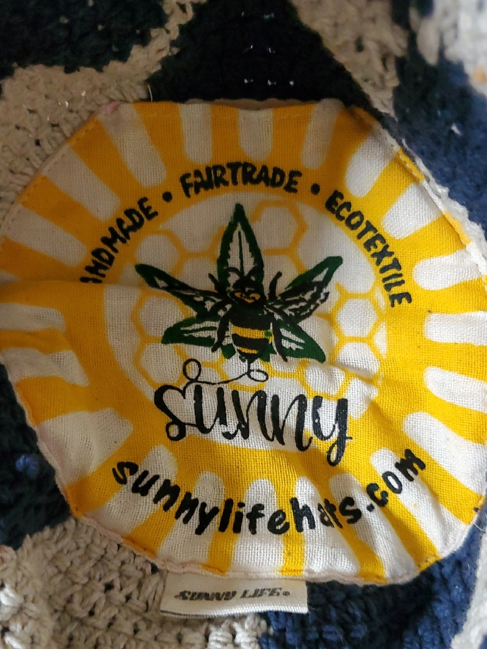 Sunny Life Crochet Cotton Checkerboard Beach Hat - Navy & Natural - Picture 4 of 4
